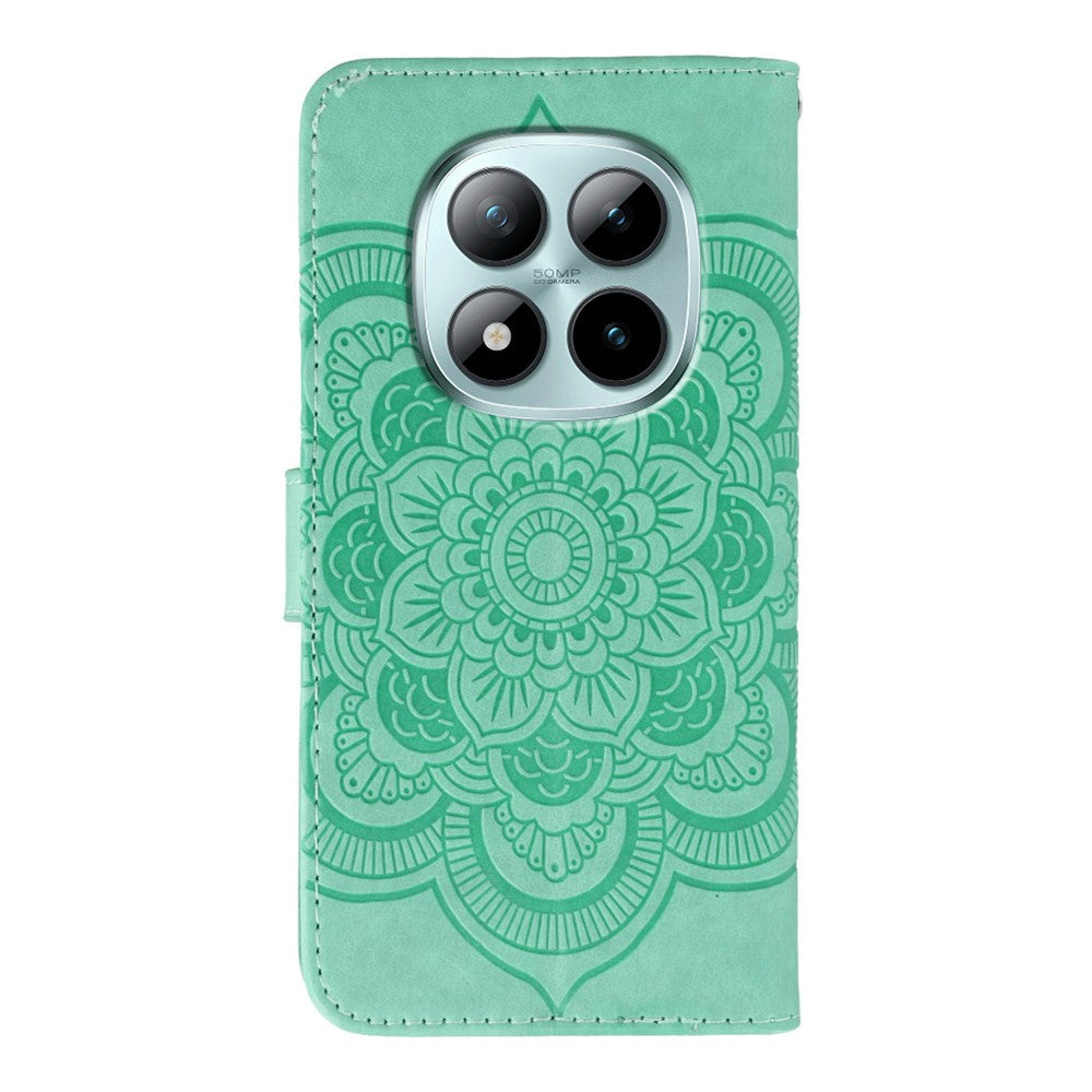 For Xiaomi Poco M8 Pro 5G / Redmi Note 15 Pro+ 5G (Global) Case Rhinestone Decor PU Leather Mandala Imprint Phone Cover with Wrist Strap - Green