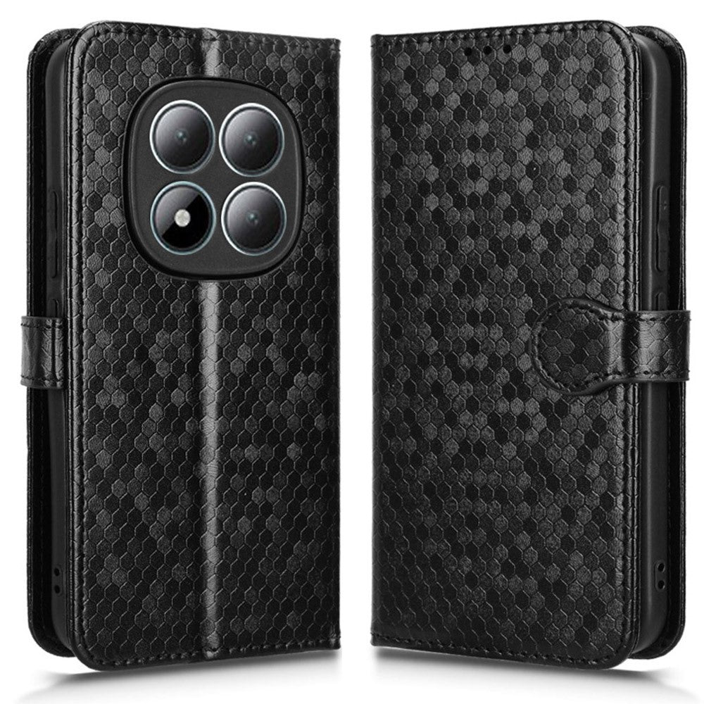 For Xiaomi Redmi Note 15 Pro 5G (Global) Wallet Case Dot Pattern Imprint PU Leather Phone Cover with Wrist Strap - Black