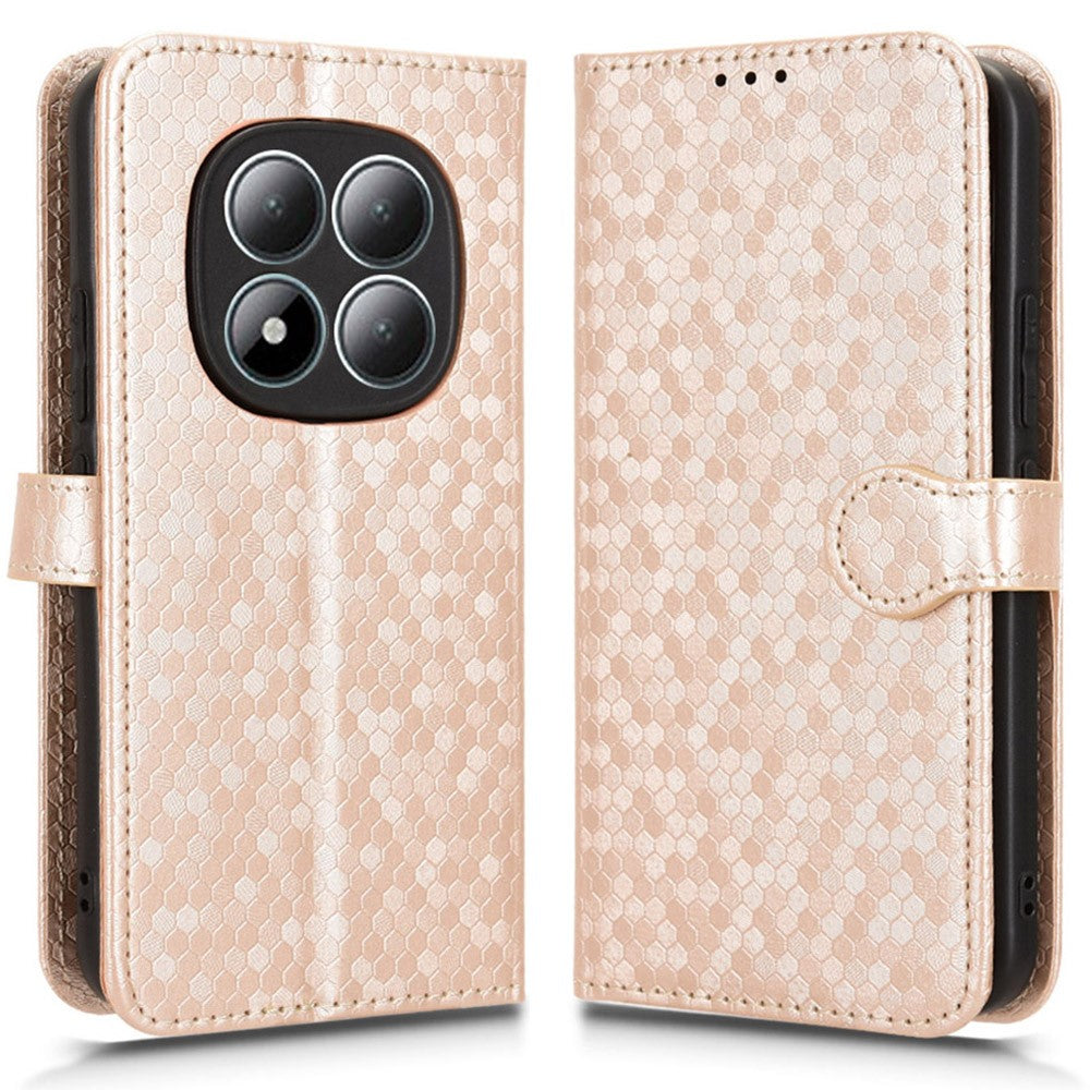 For Xiaomi Redmi Note 15 Pro 5G (Global) Wallet Case Dot Pattern Imprint PU Leather Phone Cover with Wrist Strap - Rose Gold