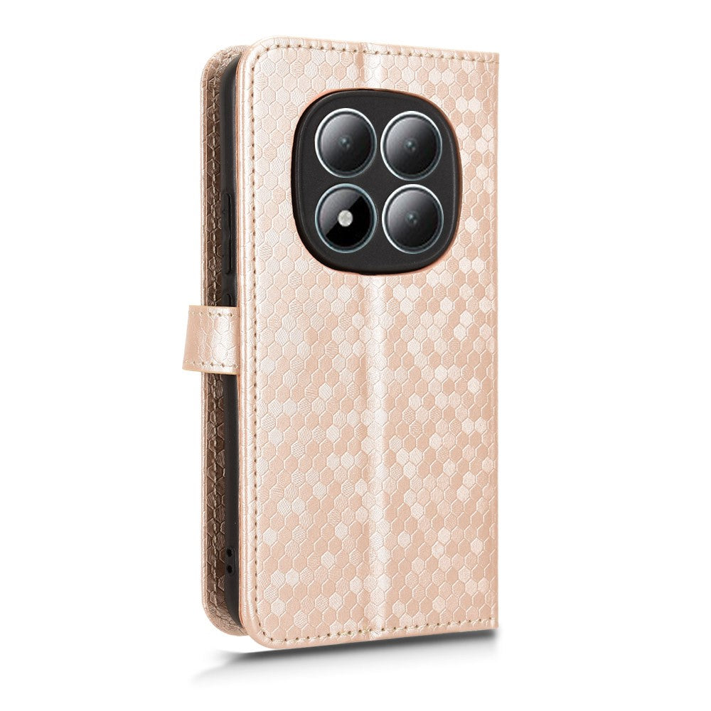For Xiaomi Redmi Note 15 Pro 5G (Global) Wallet Case Dot Pattern Imprint PU Leather Phone Cover with Wrist Strap - Rose Gold