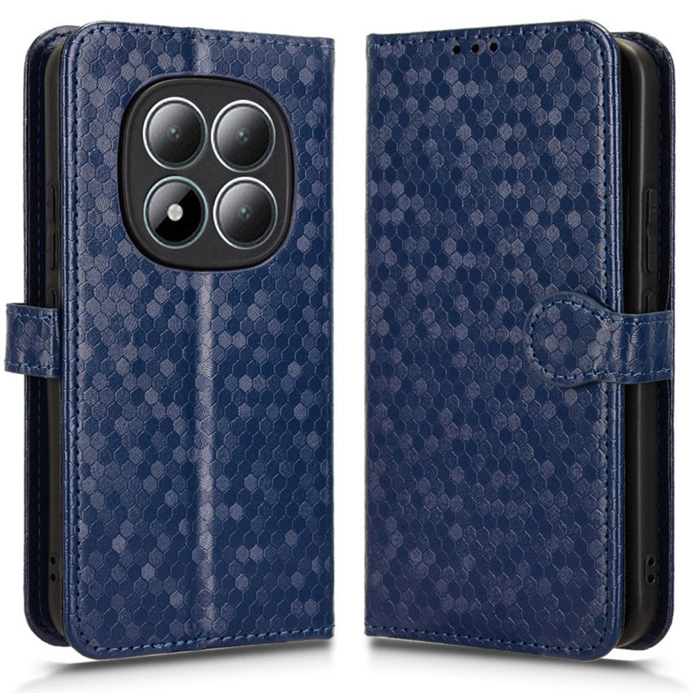 For Xiaomi Redmi Note 15 Pro 5G (Global) Wallet Case Dot Pattern Imprint PU Leather Phone Cover with Wrist Strap - Dark Blue