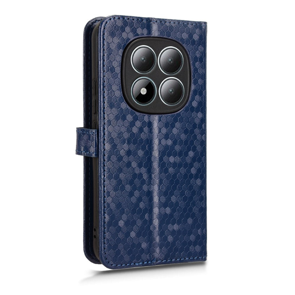 For Xiaomi Redmi Note 15 Pro 5G (Global) Wallet Case Dot Pattern Imprint PU Leather Phone Cover with Wrist Strap - Dark Blue