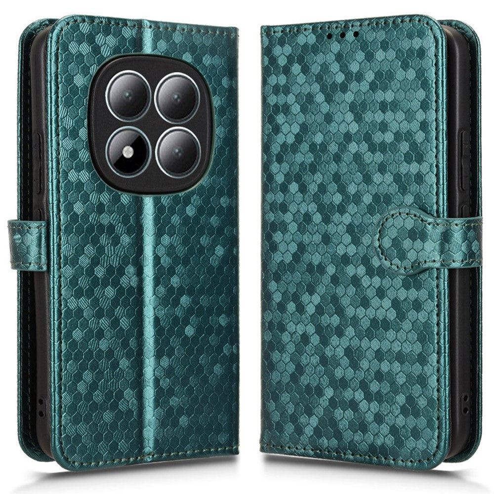 For Xiaomi Redmi Note 15 Pro 5G (Global) Wallet Case Dot Pattern Imprint PU Leather Phone Cover with Wrist Strap - Green