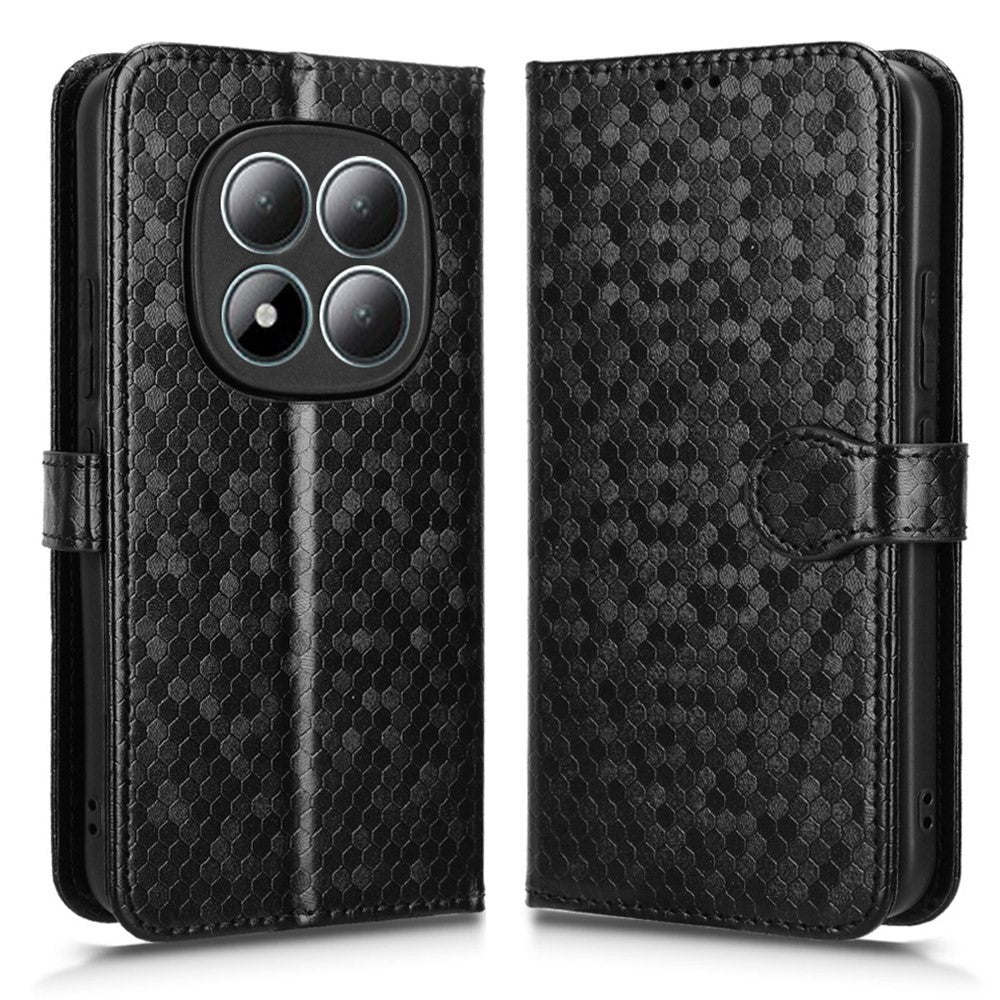 For Xiaomi Poco M8 Pro 5G / Redmi Note 15 Pro+ 5G (Global) Wallet Case Dot Pattern Imprint PU Leather Phone Cover with Wrist Strap - Black