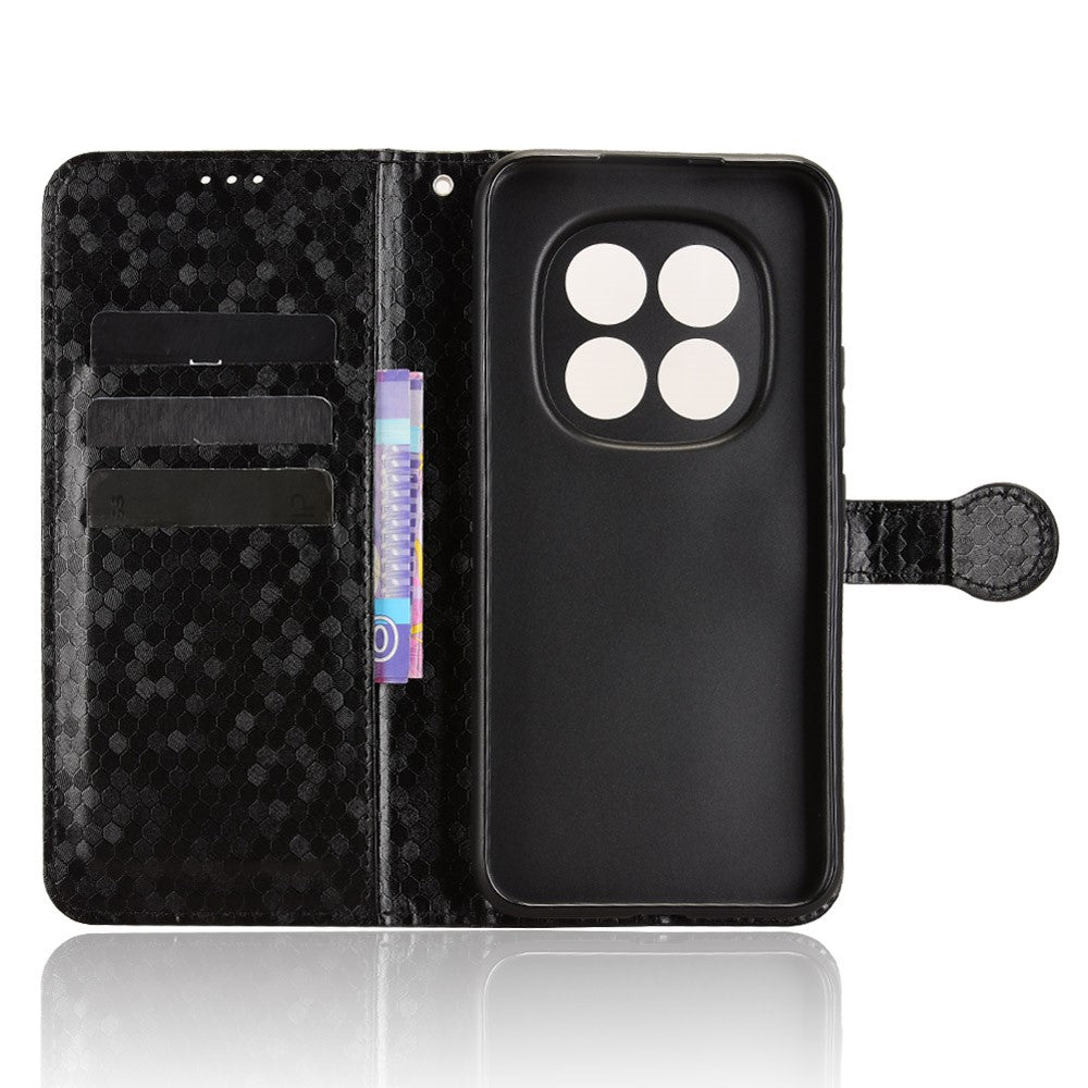 For Xiaomi Poco M8 Pro 5G / Redmi Note 15 Pro+ 5G (Global) Wallet Case Dot Pattern Imprint PU Leather Phone Cover with Wrist Strap - Black