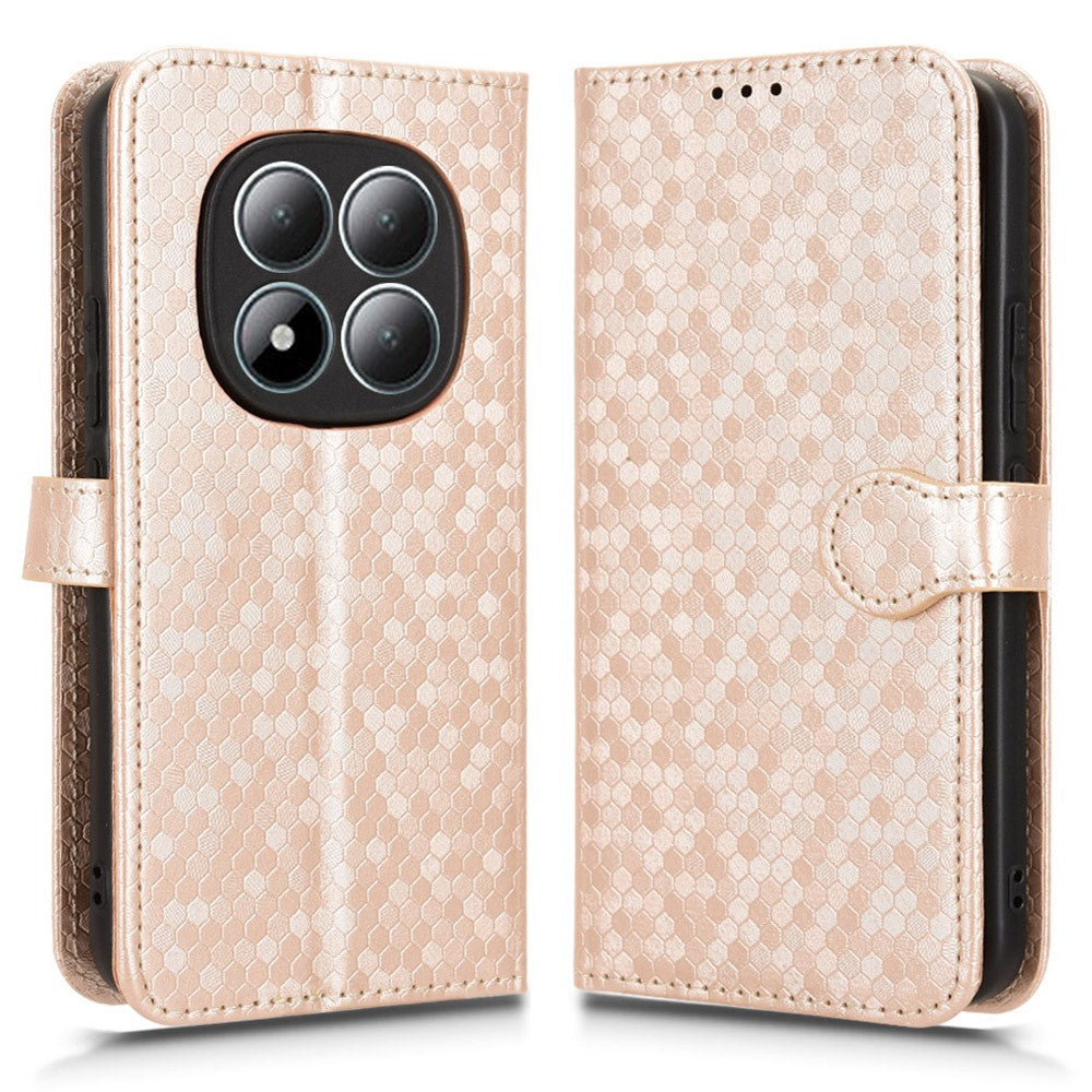 For Xiaomi Poco M8 Pro 5G / Redmi Note 15 Pro+ 5G (Global) Wallet Case Dot Pattern Imprint PU Leather Phone Cover with Wrist Strap - Rose Gold