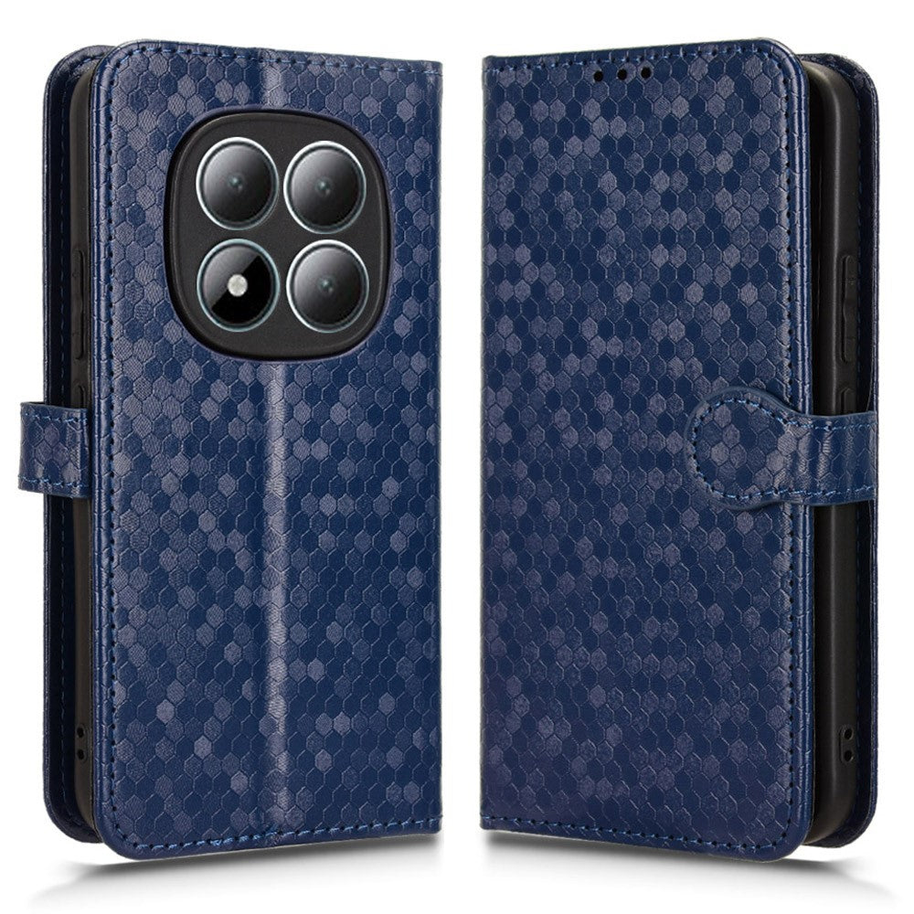 For Xiaomi Poco M8 Pro 5G / Redmi Note 15 Pro+ 5G (Global) Wallet Case Dot Pattern Imprint PU Leather Phone Cover with Wrist Strap - Dark Blue