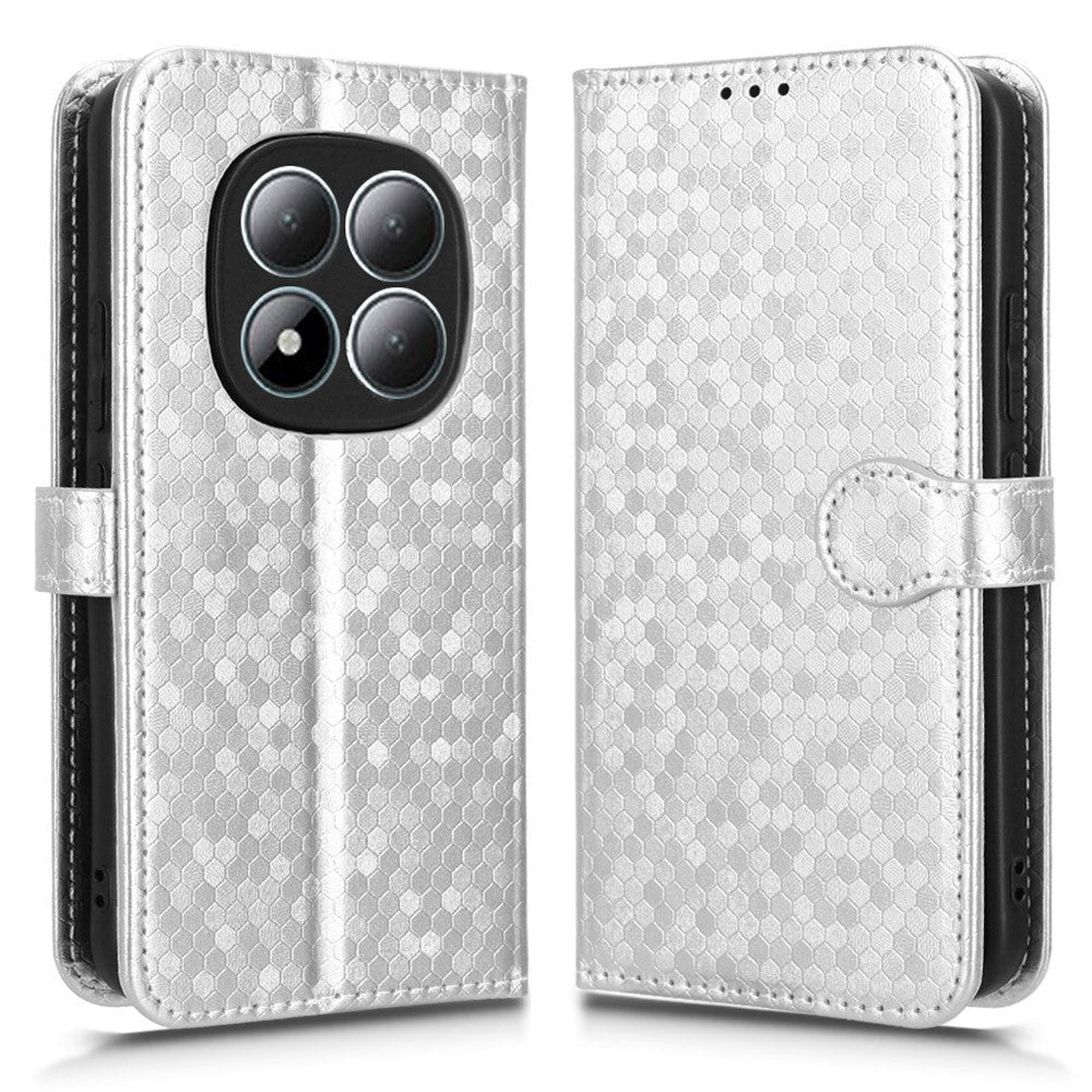 For Xiaomi Poco M8 Pro 5G / Redmi Note 15 Pro+ 5G (Global) Wallet Case Dot Pattern Imprint PU Leather Phone Cover with Wrist Strap - Silver
