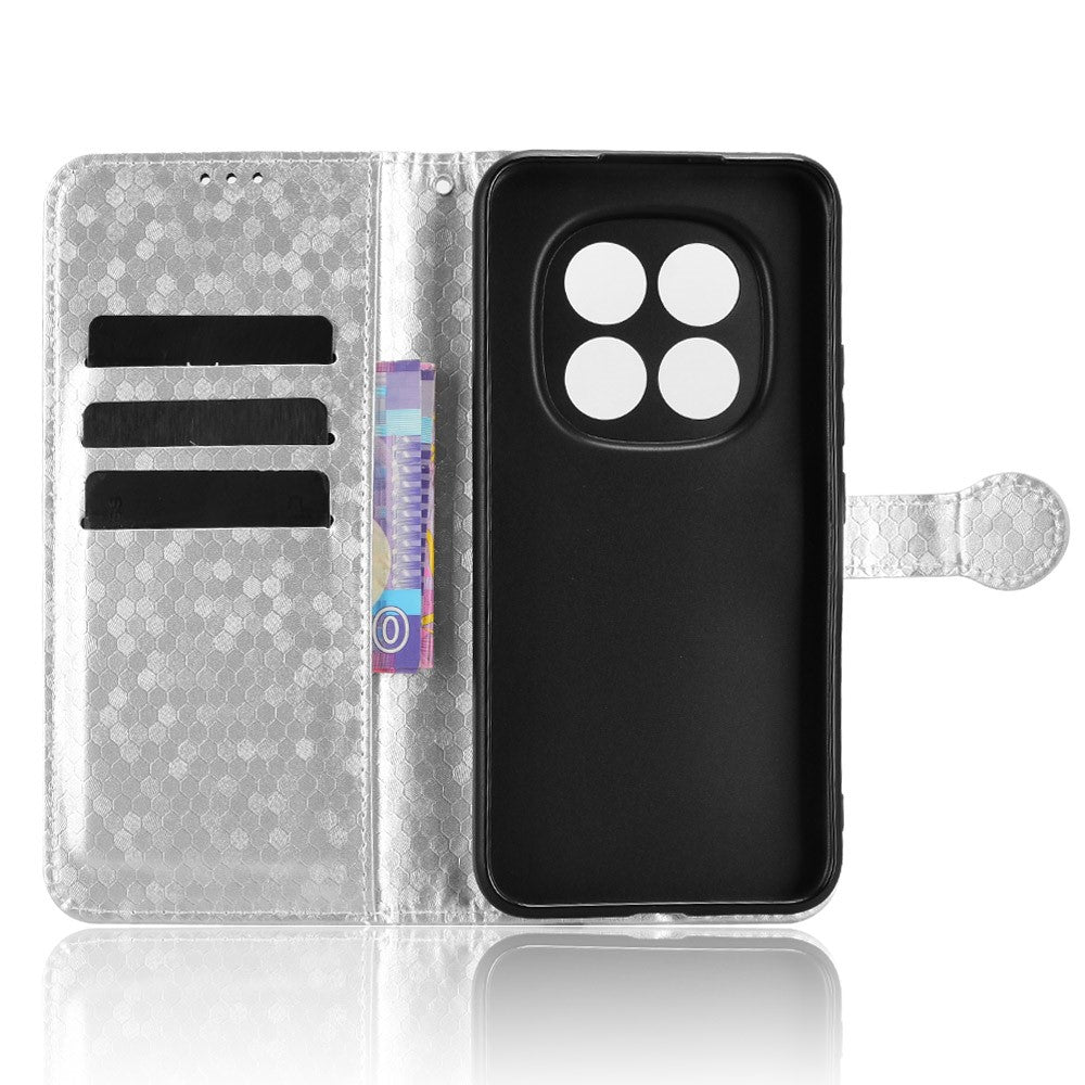 For Xiaomi Poco M8 Pro 5G / Redmi Note 15 Pro+ 5G (Global) Wallet Case Dot Pattern Imprint PU Leather Phone Cover with Wrist Strap - Silver