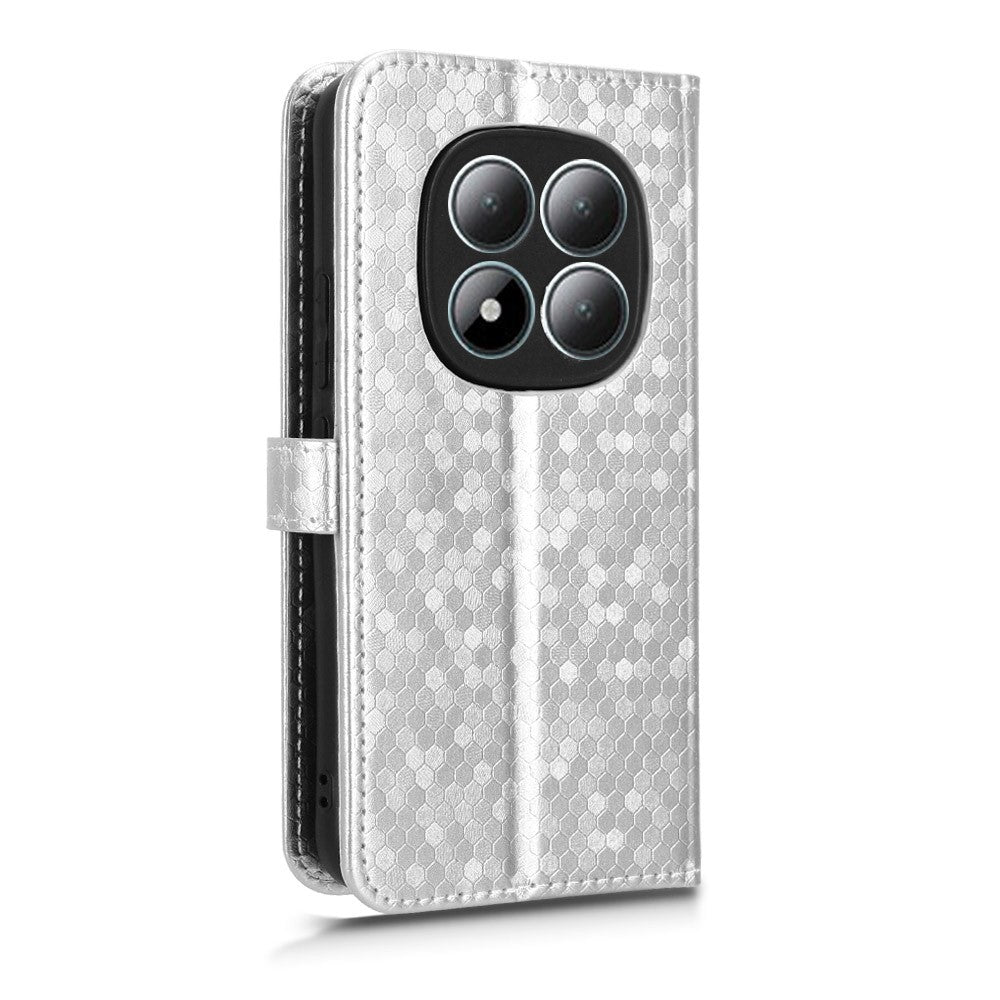 For Xiaomi Poco M8 Pro 5G / Redmi Note 15 Pro+ 5G (Global) Wallet Case Dot Pattern Imprint PU Leather Phone Cover with Wrist Strap - Silver