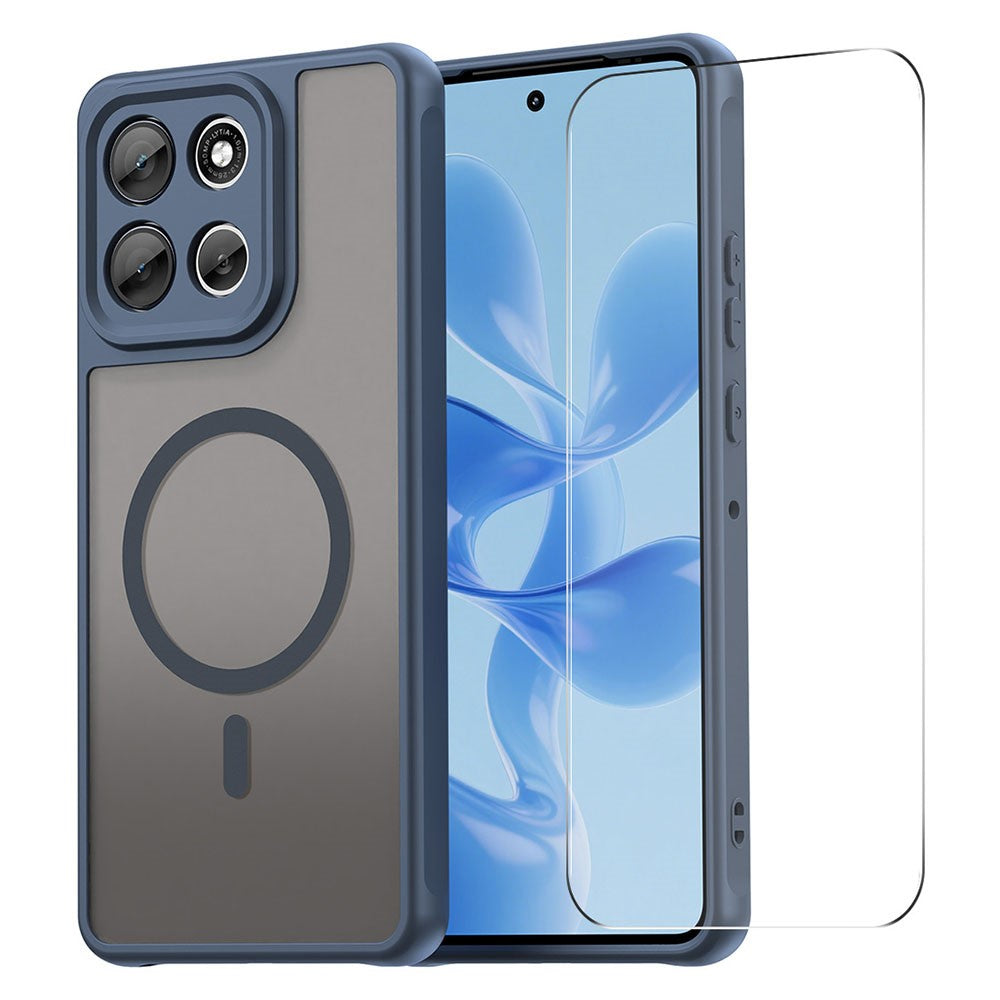 ENKAY HAT PRINCE For Motorola Moto G86 5G  /  G86 Power 5G  /  G100 Pro 5G Magnetic Case with 9H Tempered Glass PC TPU Matte Phone Cover - Blue