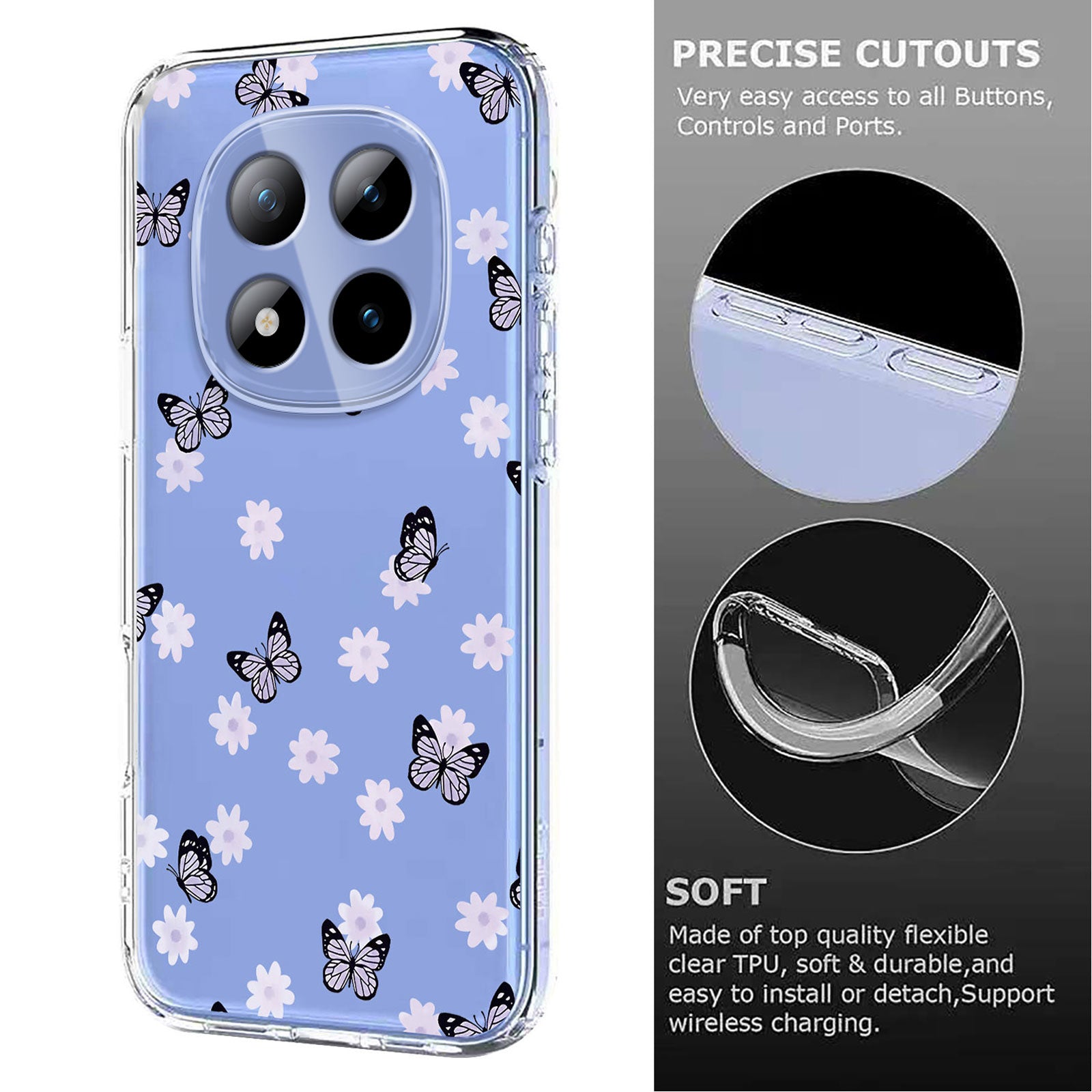 For Xiaomi Poco M8 Pro 5G / Redmi Note 15 Pro+ 5G (Global) Case Butterfly Floral Pattern Printing TPU Phone Back Cover - Butterflies