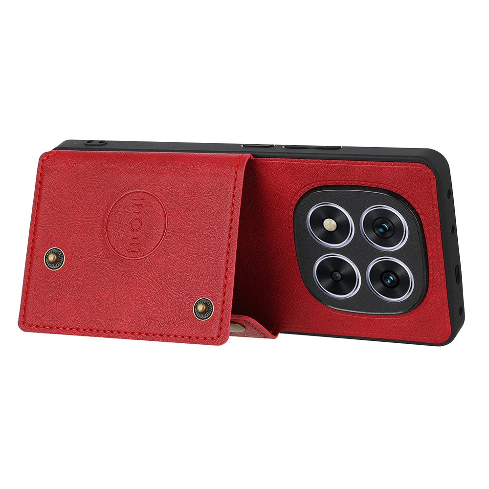 For Xiaomi Redmi Note 15 Pro 5G (Global) Case with Card Slots Kickstand Leather + TPU Phone Cover - Red