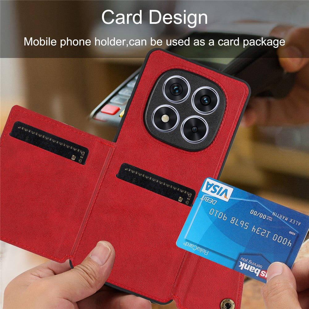 For Xiaomi Redmi Note 15 Pro 5G (Global) Case with Card Slots Kickstand Leather + TPU Phone Cover - Red