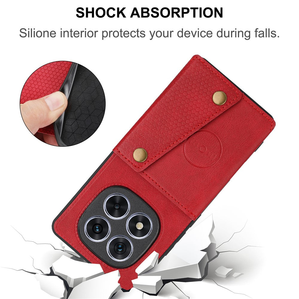 For Xiaomi Redmi Note 15 Pro 5G (Global) Case with Card Slots Kickstand Leather + TPU Phone Cover - Red
