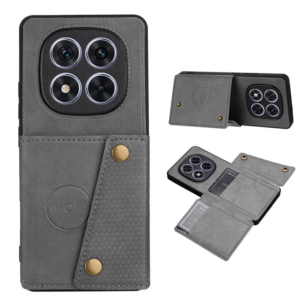 For Xiaomi Redmi Note 15 Pro 5G (Global) Case with Card Slots Kickstand Leather + TPU Phone Cover - Grey