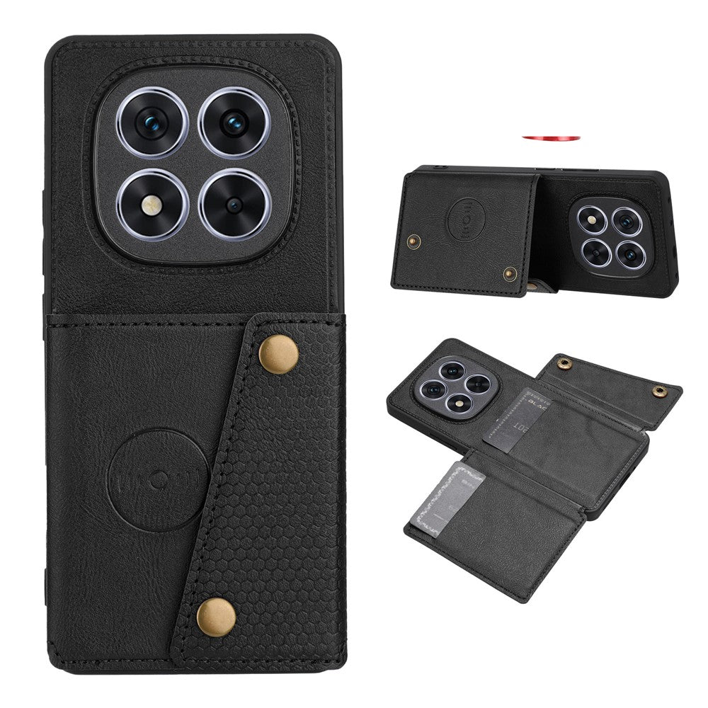 For Xiaomi Redmi Note 15 Pro 5G (Global) Case with Card Slots Kickstand Leather + TPU Phone Cover - Black