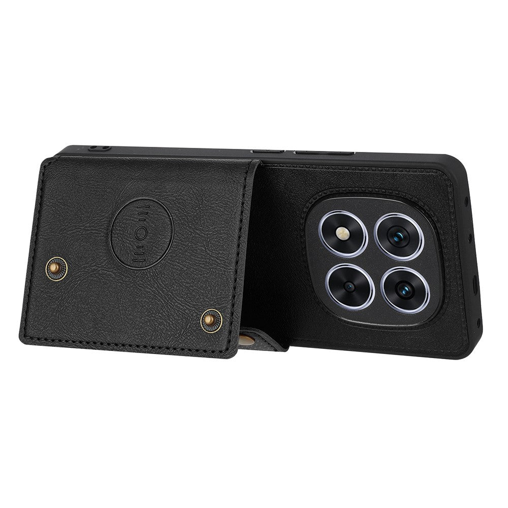 For Xiaomi Redmi Note 15 Pro 5G (Global) Case with Card Slots Kickstand Leather + TPU Phone Cover - Black
