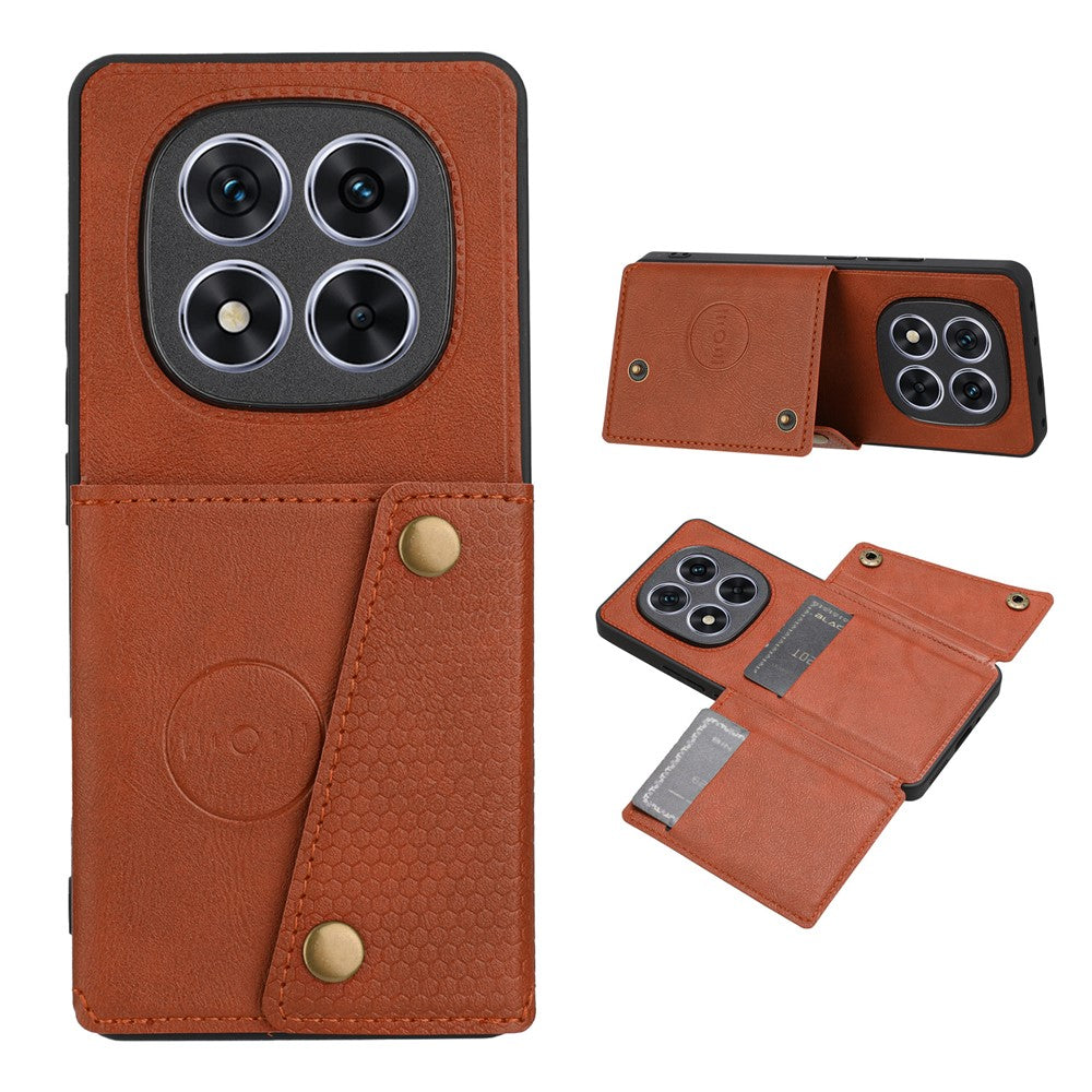 For Xiaomi Poco M8 Pro 5G / Redmi Note 15 Pro+ 5G (Global) Case with Card Slots Kickstand Leather + TPU Phone Cover - Brown