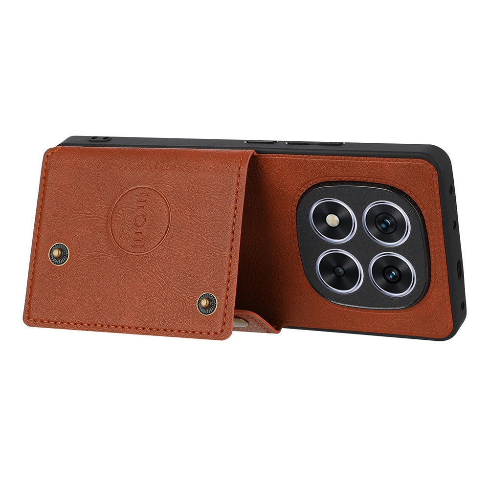 For Xiaomi Poco M8 Pro 5G / Redmi Note 15 Pro+ 5G (Global) Case with Card Slots Kickstand Leather + TPU Phone Cover - Brown