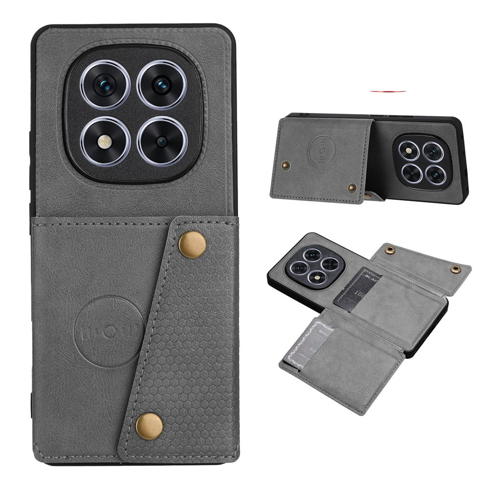 For Xiaomi Poco M8 Pro 5G / Redmi Note 15 Pro+ 5G (Global) Case with Card Slots Kickstand Leather + TPU Phone Cover - Grey