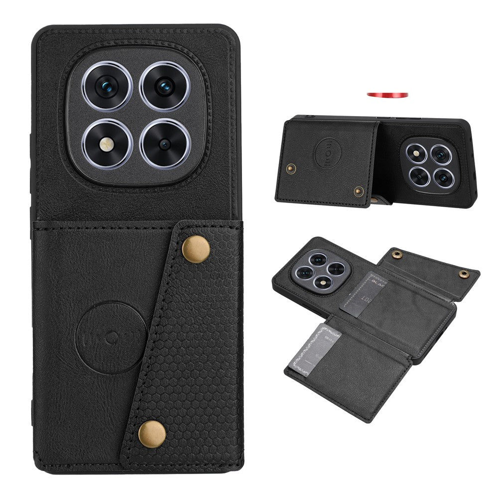 For Xiaomi Poco M8 Pro 5G / Redmi Note 15 Pro+ 5G (Global) Case with Card Slots Kickstand Leather + TPU Phone Cover - Black