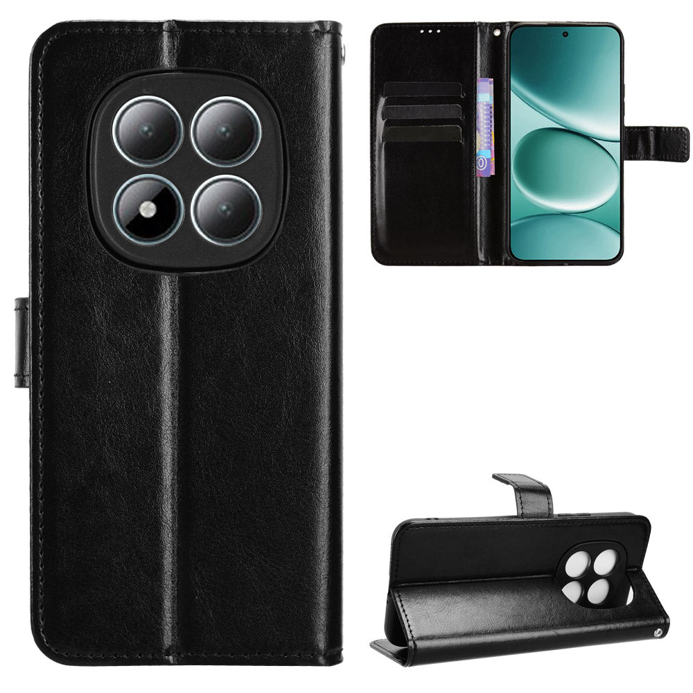 For Xiaomi Poco M8 Pro 5G / Redmi Note 15 Pro+ 5G (Global) PU Leather Case with Strap Crazy Horse Texture Phone Wallet Cover - Black