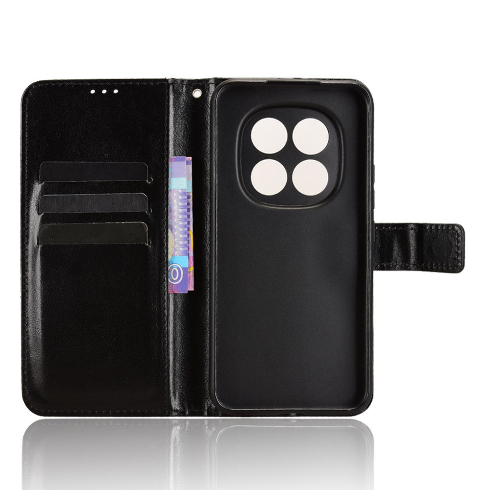 For Xiaomi Poco M8 Pro 5G / Redmi Note 15 Pro+ 5G (Global) PU Leather Case with Strap Crazy Horse Texture Phone Wallet Cover - Black
