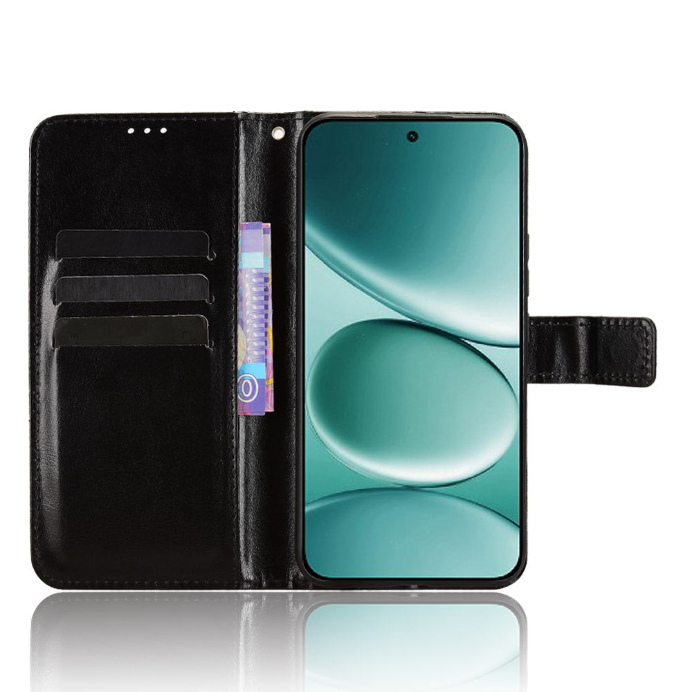 For Xiaomi Poco M8 Pro 5G / Redmi Note 15 Pro+ 5G (Global) PU Leather Case with Strap Crazy Horse Texture Phone Wallet Cover - Black