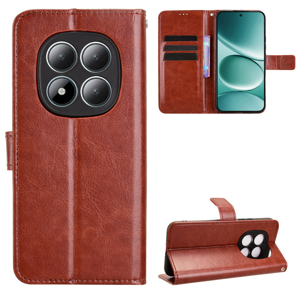 For Xiaomi Poco M8 Pro 5G / Redmi Note 15 Pro+ 5G (Global) PU Leather Case with Strap Crazy Horse Texture Phone Wallet Cover - Brown