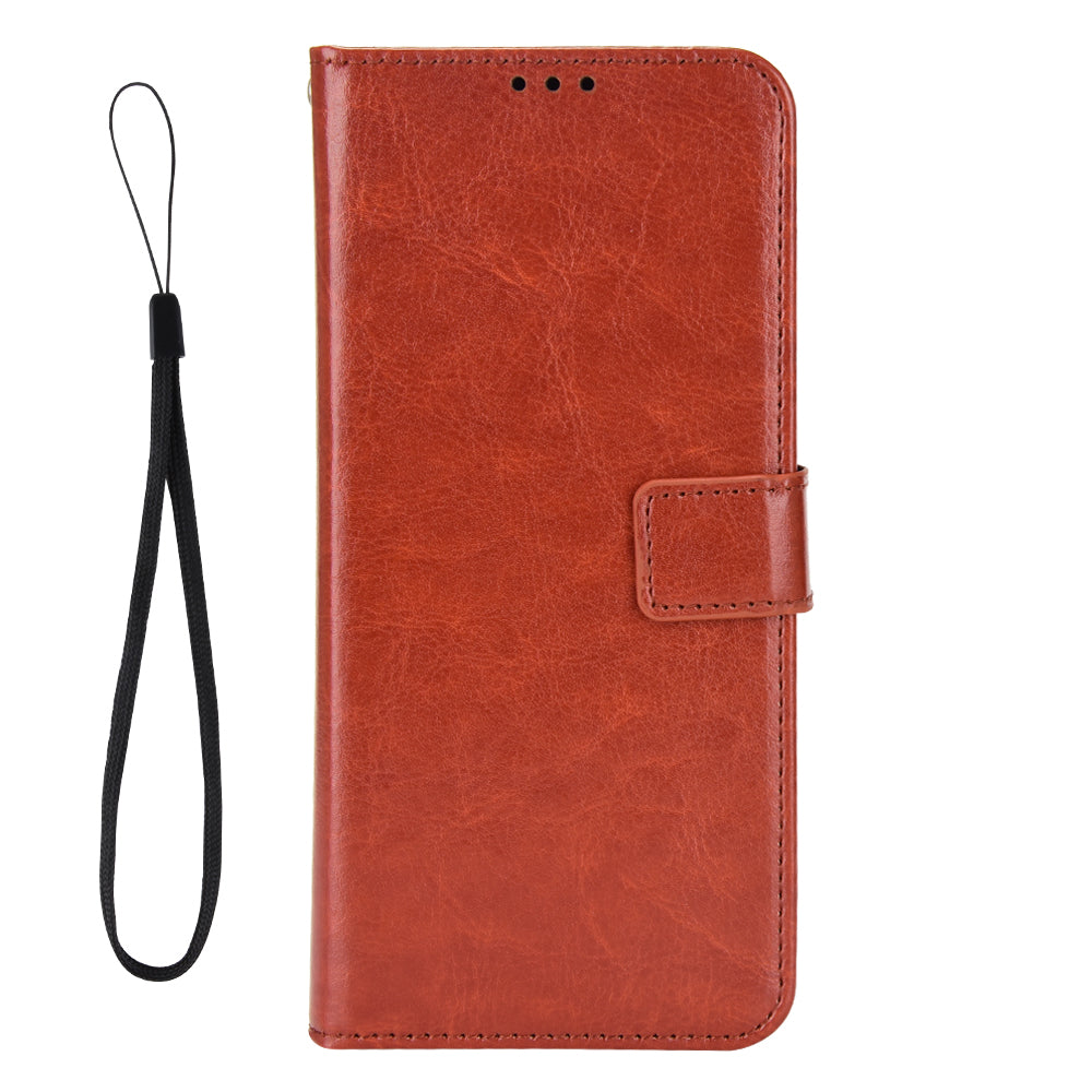 For Xiaomi Poco M8 Pro 5G / Redmi Note 15 Pro+ 5G (Global) PU Leather Case with Strap Crazy Horse Texture Phone Wallet Cover - Brown