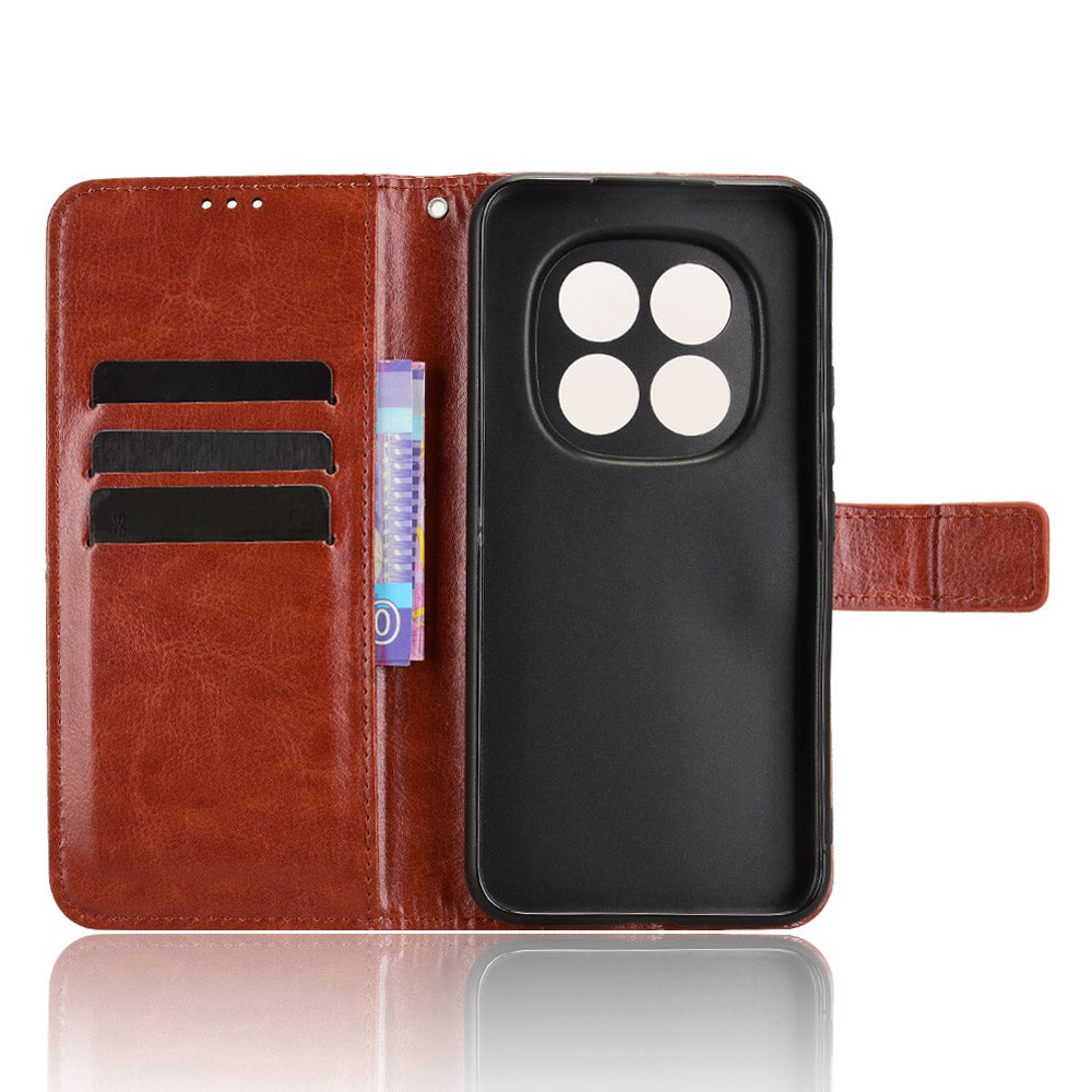 For Xiaomi Poco M8 Pro 5G / Redmi Note 15 Pro+ 5G (Global) PU Leather Case with Strap Crazy Horse Texture Phone Wallet Cover - Brown
