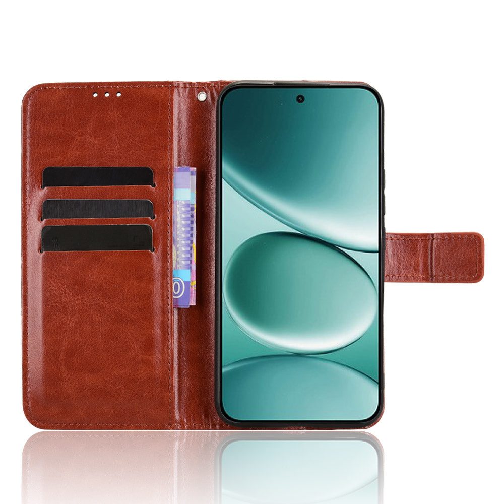 For Xiaomi Poco M8 Pro 5G / Redmi Note 15 Pro+ 5G (Global) PU Leather Case with Strap Crazy Horse Texture Phone Wallet Cover - Brown