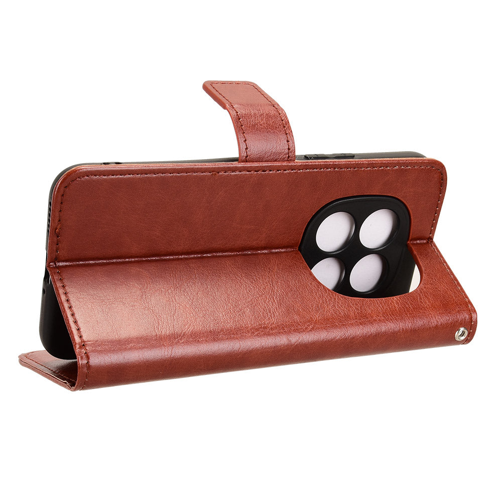 For Xiaomi Poco M8 Pro 5G / Redmi Note 15 Pro+ 5G (Global) PU Leather Case with Strap Crazy Horse Texture Phone Wallet Cover - Brown