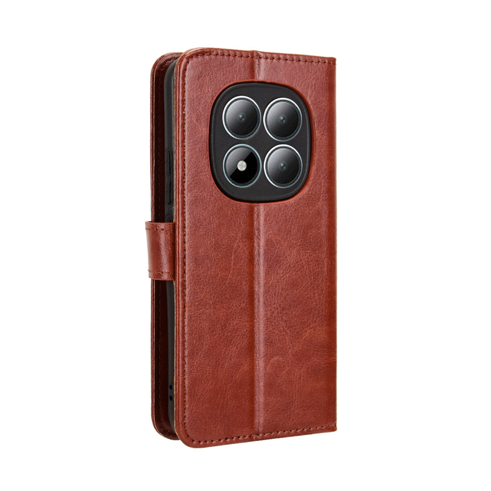 For Xiaomi Poco M8 Pro 5G / Redmi Note 15 Pro+ 5G (Global) PU Leather Case with Strap Crazy Horse Texture Phone Wallet Cover - Brown