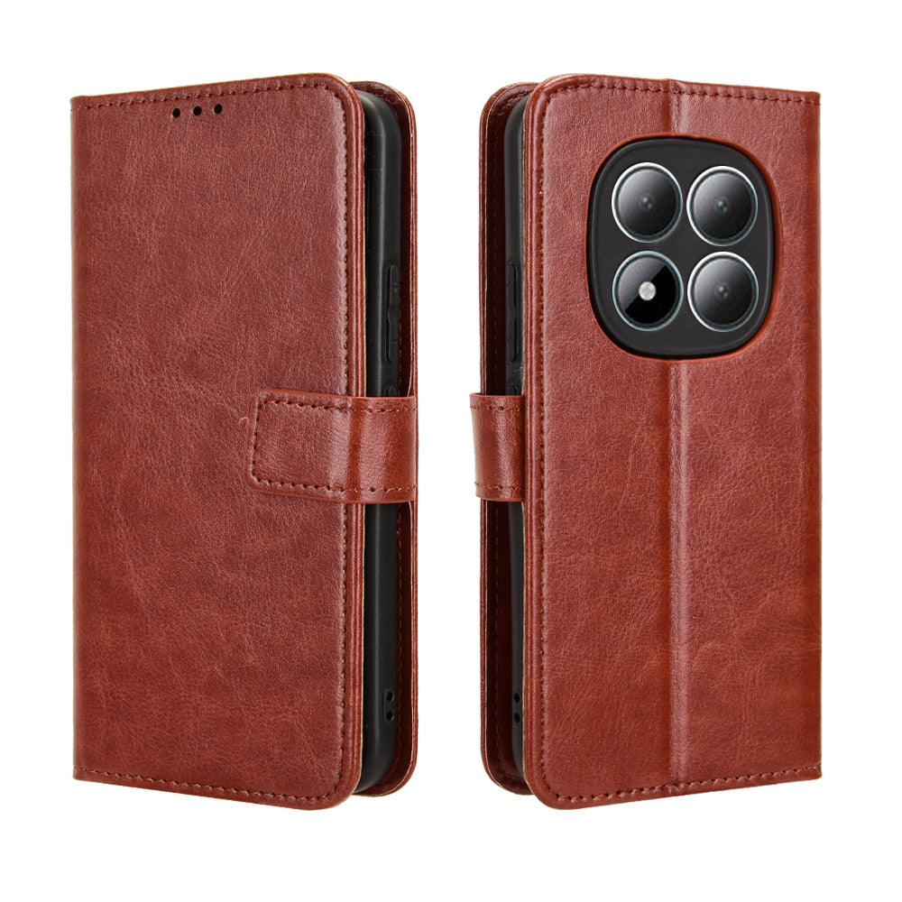 For Xiaomi Poco M8 Pro 5G / Redmi Note 15 Pro+ 5G (Global) PU Leather Case with Strap Crazy Horse Texture Phone Wallet Cover - Brown