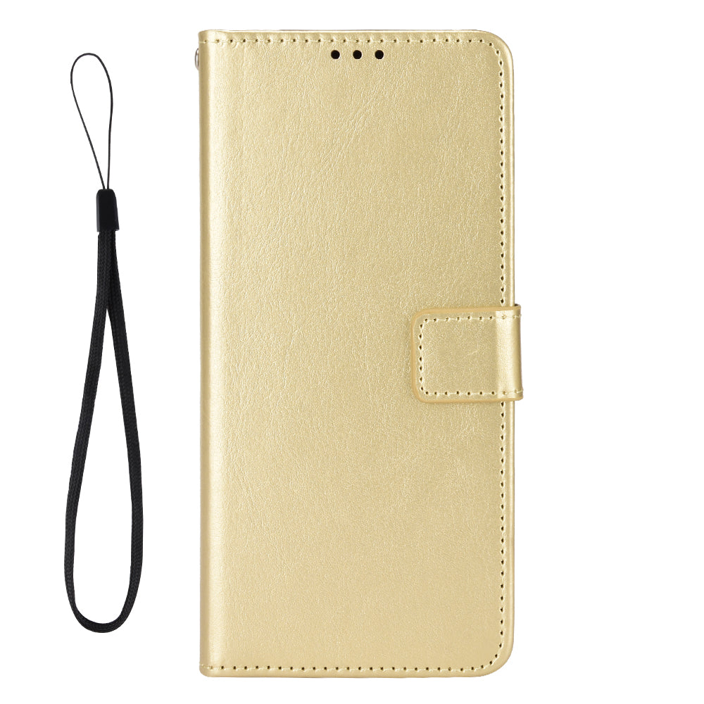 For Xiaomi Poco M8 Pro 5G / Redmi Note 15 Pro+ 5G (Global) PU Leather Case with Strap Crazy Horse Texture Phone Wallet Cover - Gold