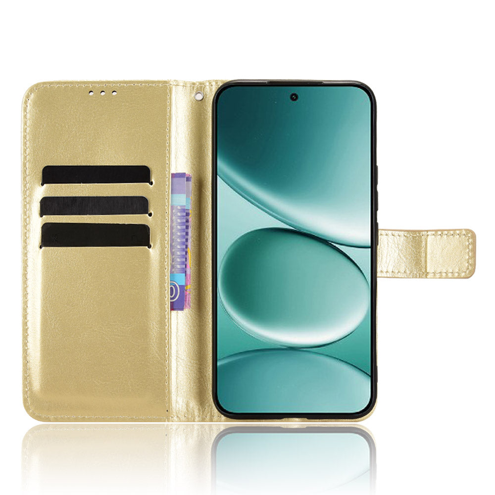 For Xiaomi Poco M8 Pro 5G / Redmi Note 15 Pro+ 5G (Global) PU Leather Case with Strap Crazy Horse Texture Phone Wallet Cover - Gold