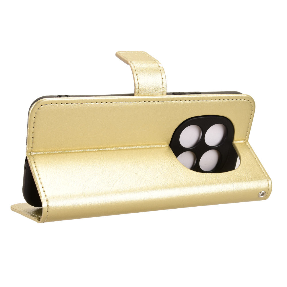For Xiaomi Poco M8 Pro 5G / Redmi Note 15 Pro+ 5G (Global) PU Leather Case with Strap Crazy Horse Texture Phone Wallet Cover - Gold