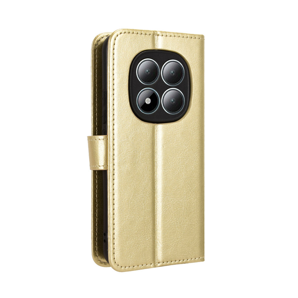 For Xiaomi Poco M8 Pro 5G / Redmi Note 15 Pro+ 5G (Global) PU Leather Case with Strap Crazy Horse Texture Phone Wallet Cover - Gold