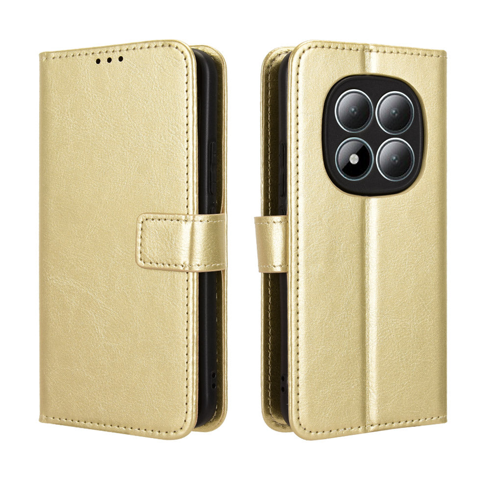 For Xiaomi Poco M8 Pro 5G / Redmi Note 15 Pro+ 5G (Global) PU Leather Case with Strap Crazy Horse Texture Phone Wallet Cover - Gold