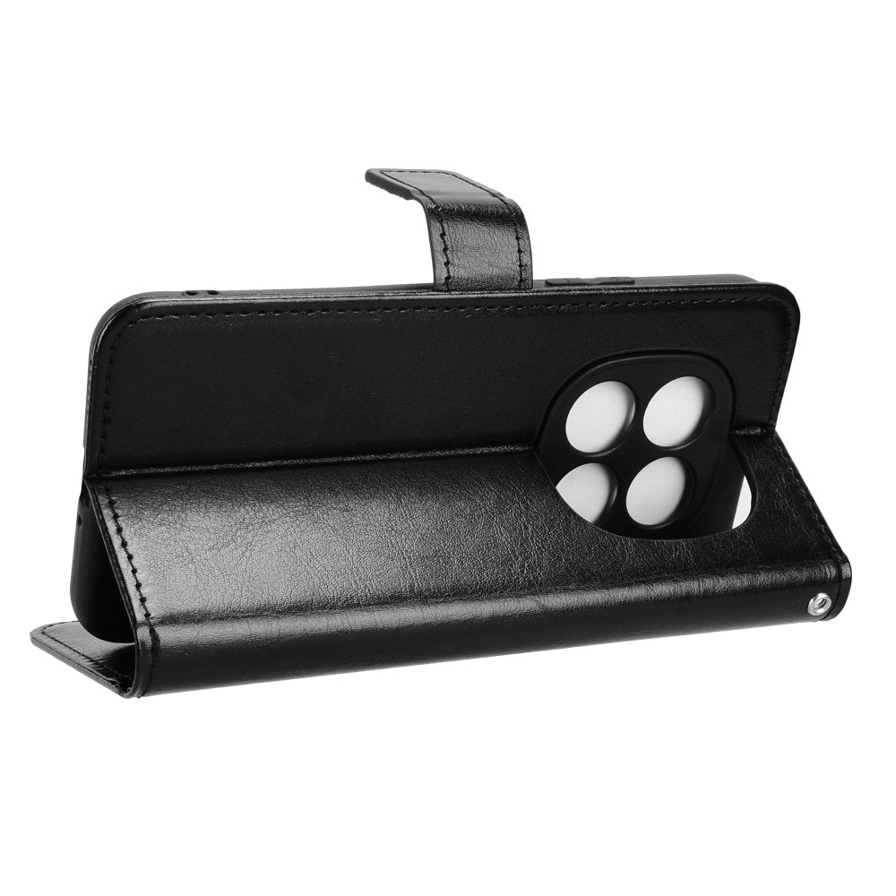 For Xiaomi Redmi Note 15 Pro 5G (Global) PU Leather Case with Strap Crazy Horse Texture Phone Wallet Cover - Black