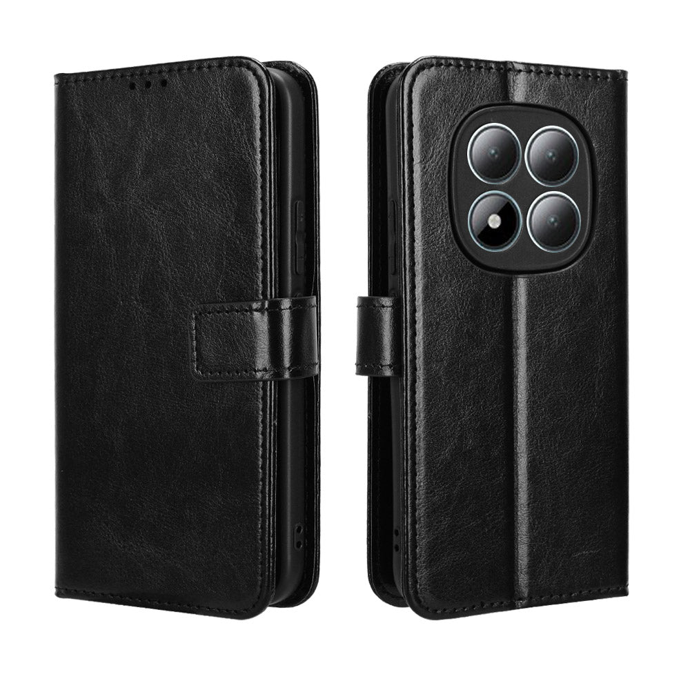 For Xiaomi Redmi Note 15 Pro 5G (Global) PU Leather Case with Strap Crazy Horse Texture Phone Wallet Cover - Black