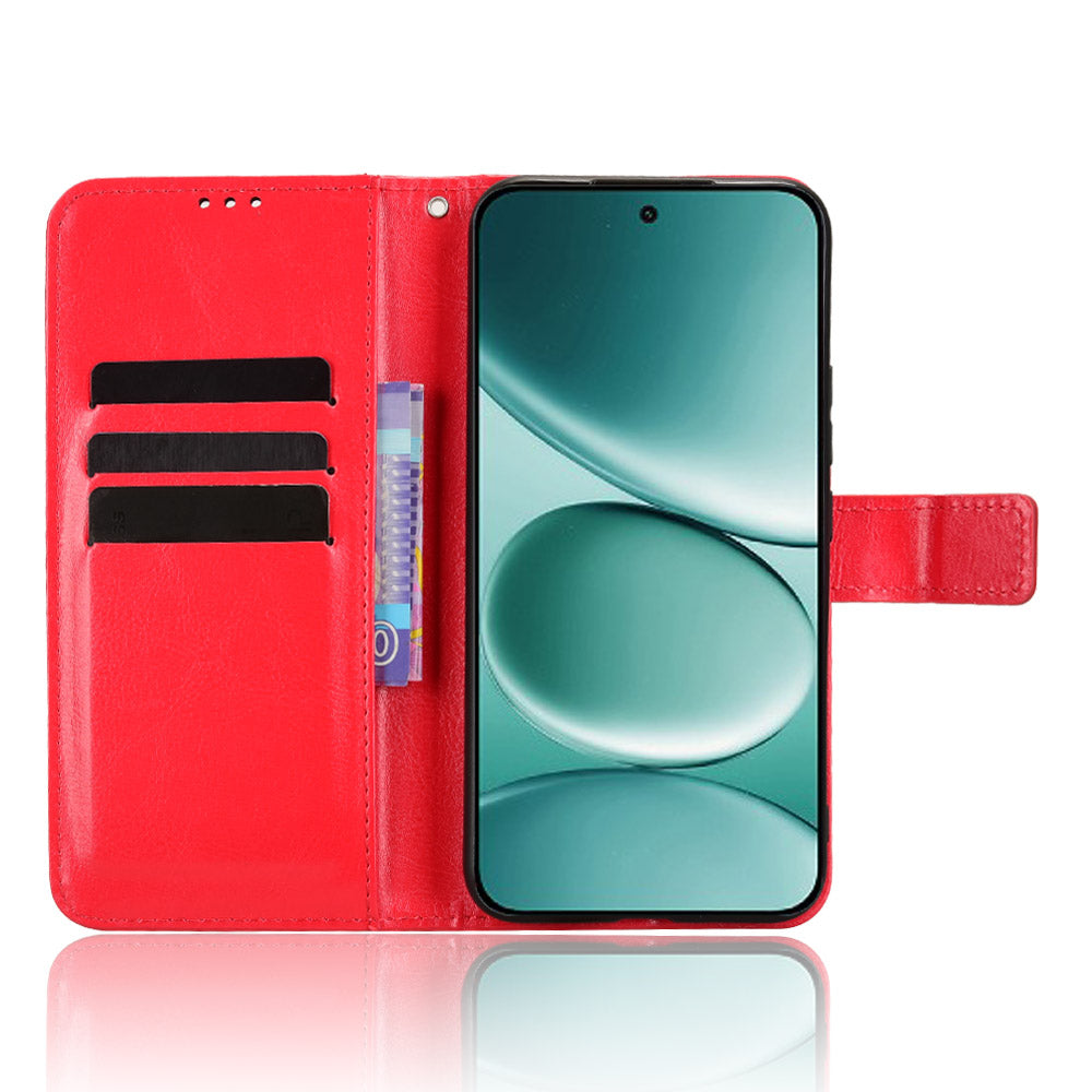 For Xiaomi Redmi Note 15 Pro 5G (Global) PU Leather Case with Strap Crazy Horse Texture Phone Wallet Cover - Red