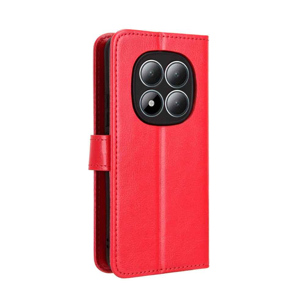 For Xiaomi Redmi Note 15 Pro 5G (Global) PU Leather Case with Strap Crazy Horse Texture Phone Wallet Cover - Red