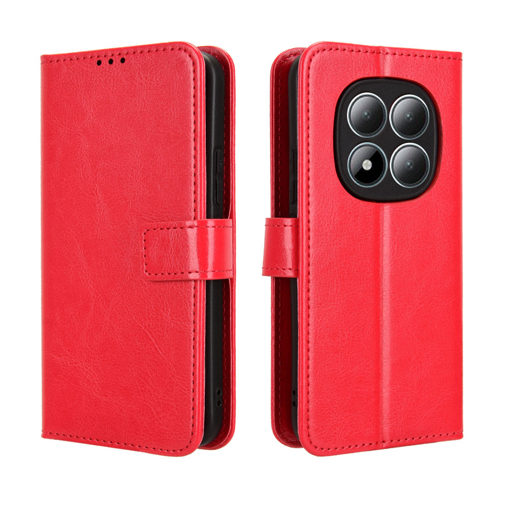 For Xiaomi Redmi Note 15 Pro 5G (Global) PU Leather Case with Strap Crazy Horse Texture Phone Wallet Cover - Red