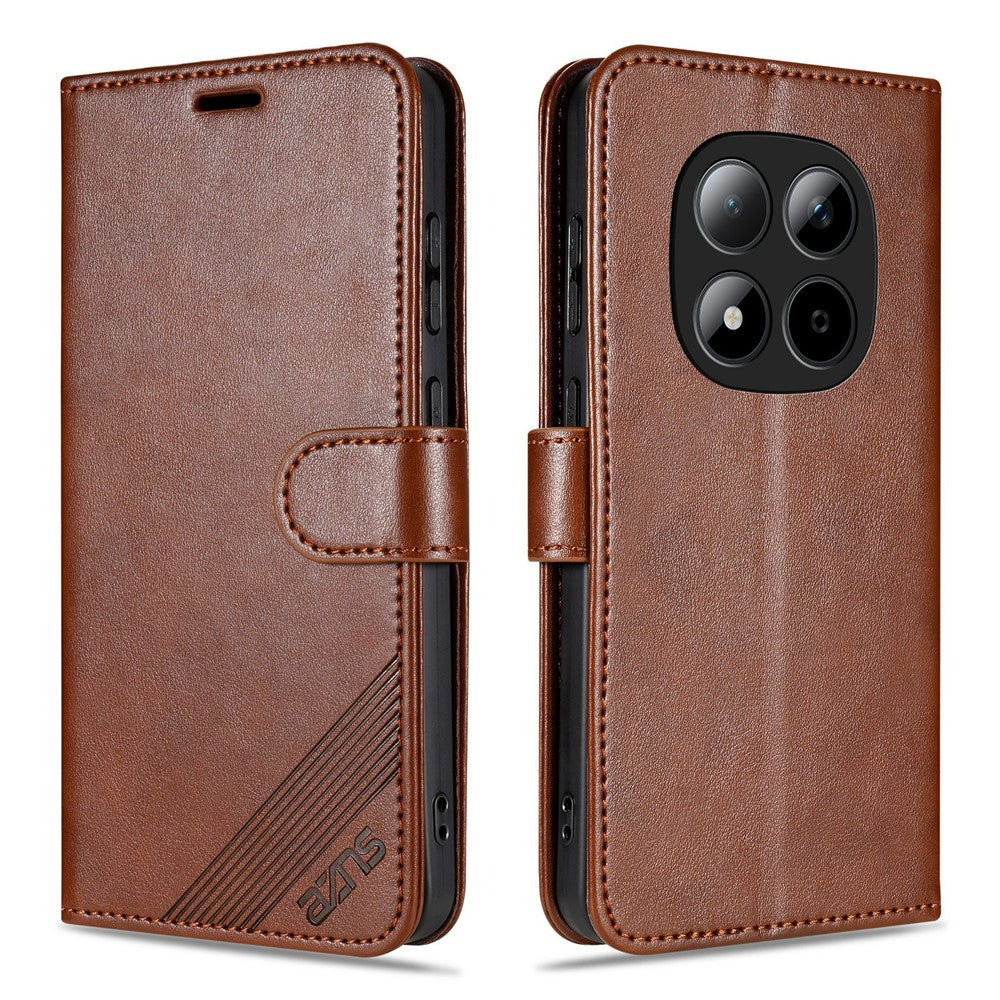 AZNS For Xiaomi Redmi Note 15 Pro 5G (Global) Case Anti-Scratch PU Leather Stand Wallet Phone Cover - Brown