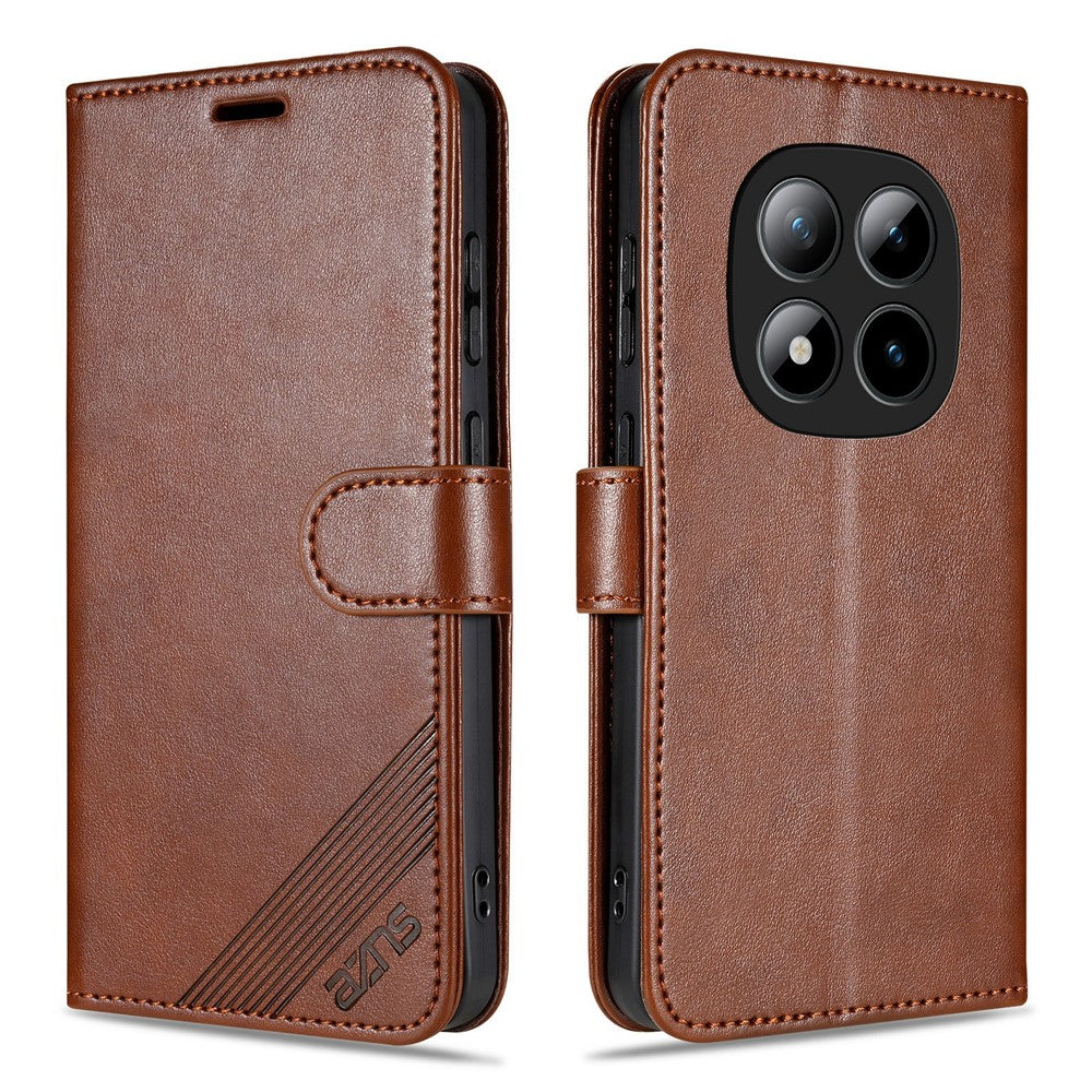 AZNS For Xiaomi Poco M8 Pro 5G / Redmi Note 15 Pro+ 5G (Global) Case Anti-Scratch PU Leather Stand Wallet Phone Cover - Brown