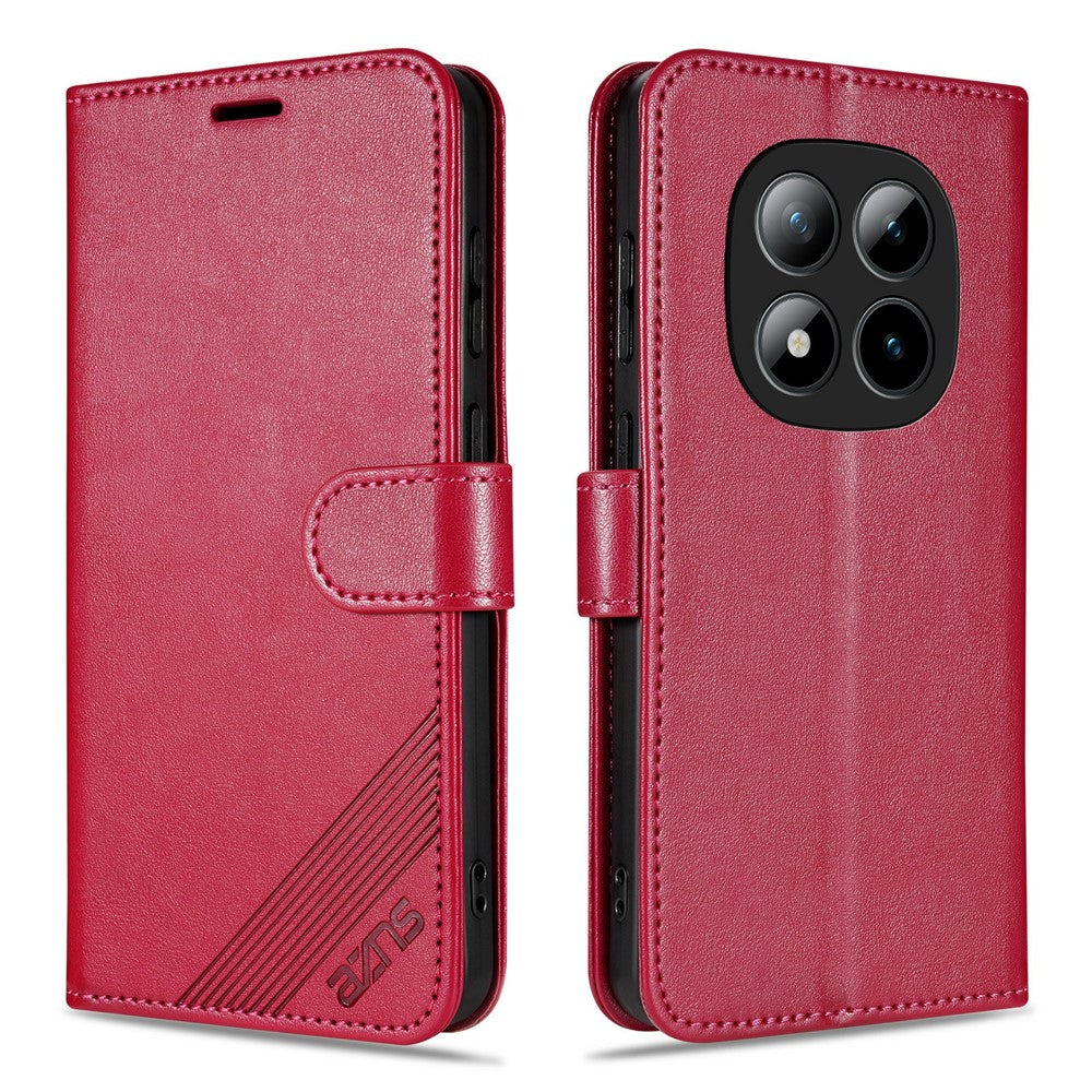 AZNS For Xiaomi Poco M8 Pro 5G / Redmi Note 15 Pro+ 5G (Global) Case Anti-Scratch PU Leather Stand Wallet Phone Cover - Red