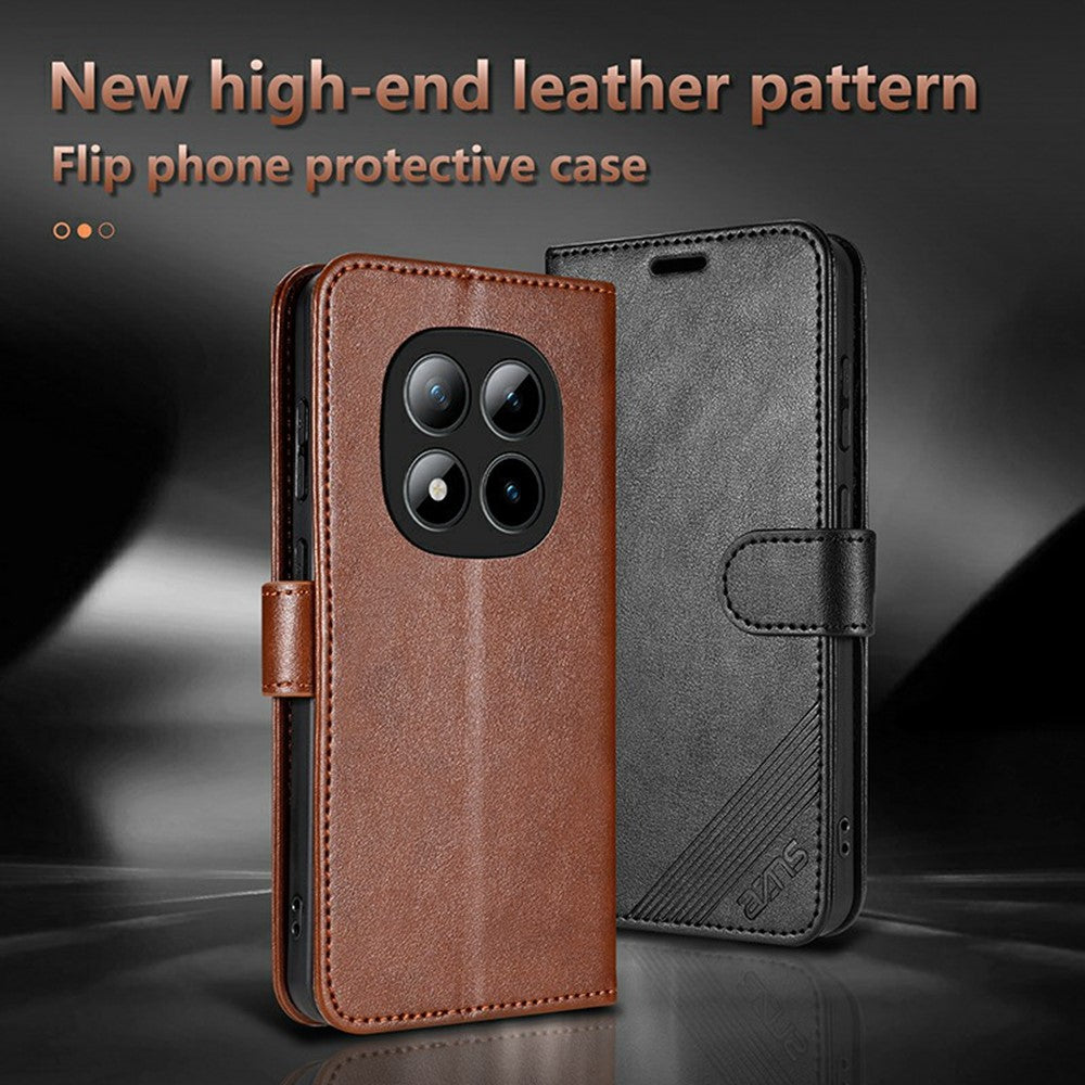 AZNS For Xiaomi Poco M8 Pro 5G / Redmi Note 15 Pro+ 5G (Global) Case Anti-Scratch PU Leather Stand Wallet Phone Cover - Red